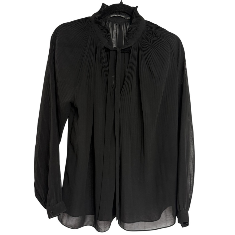 Debbie Shuchat Black Pleated Sheer Blouse Size M